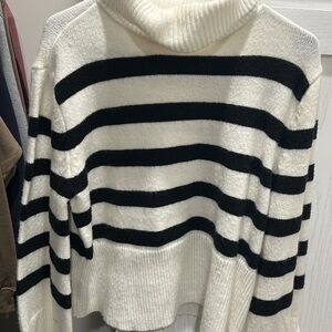 Elegant Black and White Striped Turtleneck Sweater